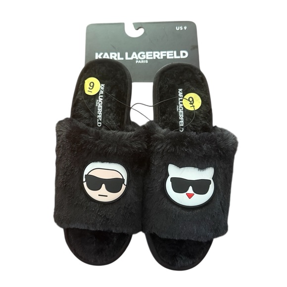 Karl Lagerfeld Black Furry Slippers Size 7, 8, 9 - Picture 6 of 7